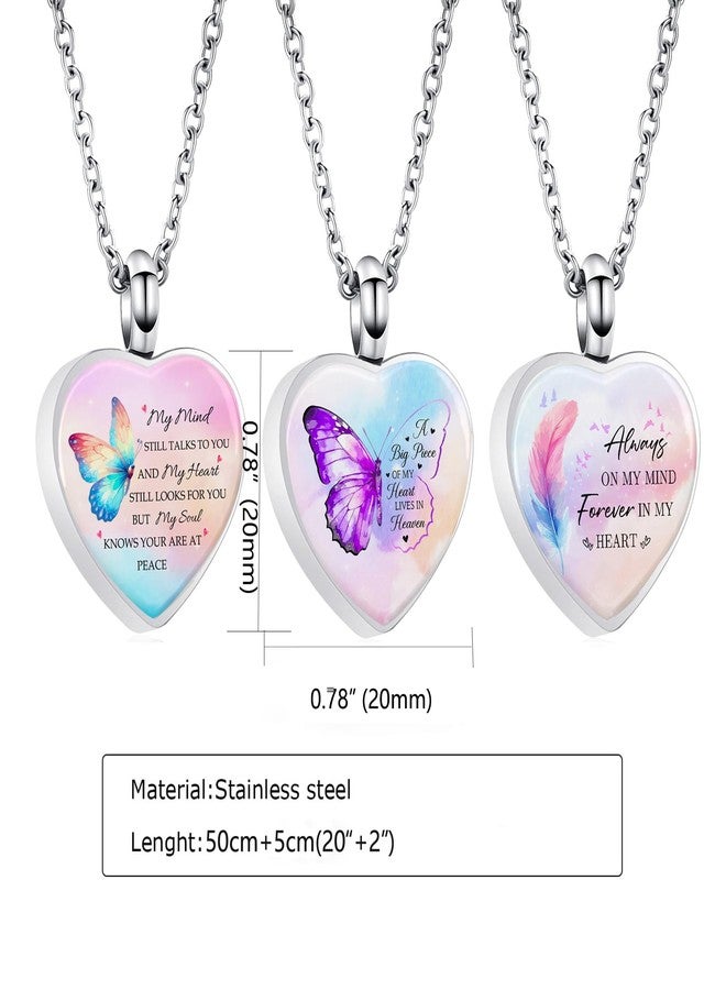 RIPFEVURN 3pcs Cremation Jewelry Heart Butterfly Urn Necklaces for Ashes for Women Stainless Steel Glass Urn Locket for Human Ashes Holder Memorial Keepsake Pendant - Image 2